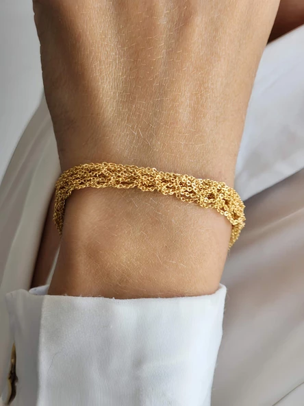 Zırh Örgü Model Çelik Zincir Dokuma Altın Kaplama Bileklik - 4