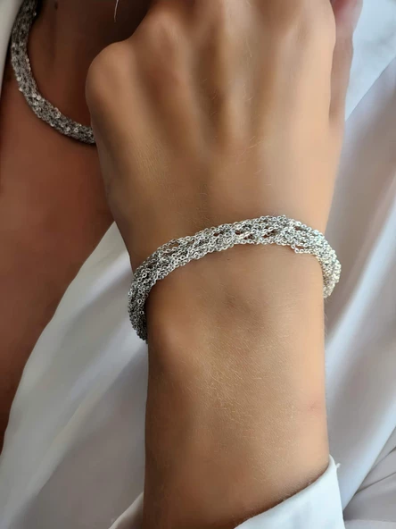 Zırh Örgü Model Çelik Zincir Dokuma Kolye Bileklik Set - 3