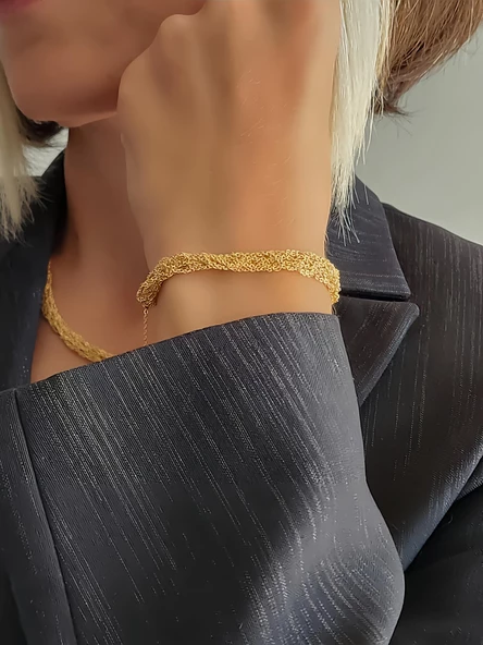 Zırh Örgü Model Çelik Zincir Dokuma Kaplama Kolye Bileklik Set - 2