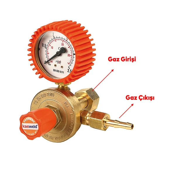 Kasweld 2200 Serisi Propan Gaz Basınç Düşürücü Manometreli Tüp Regülatör Lülesi ISO 2503 Kalite - 3