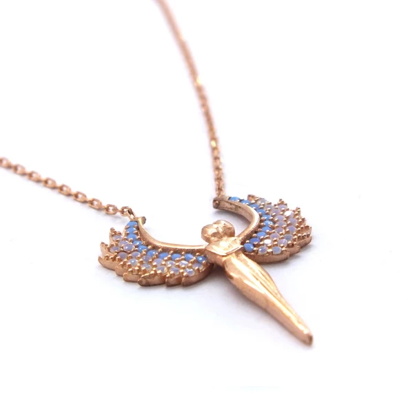 Melek Zirkon Taşlı Rose Gümüş Kolye GK-188 - Resim 3