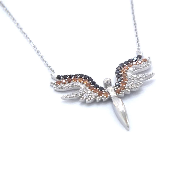 Mikail (Huzur) Meleği Zirkon Taşlı Gümüş Kolye  GK-117 - Resim 3