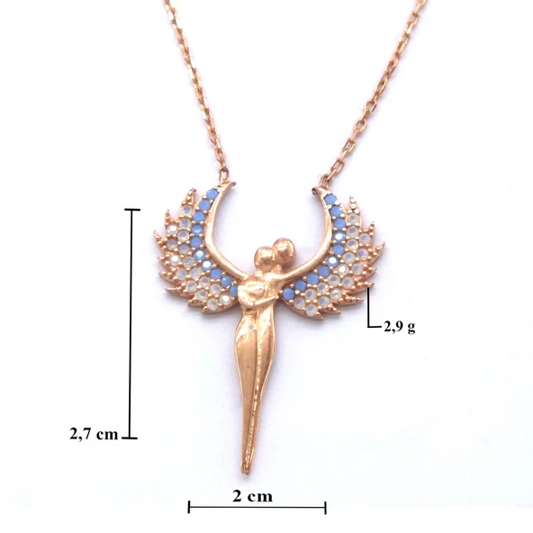 Melek Zirkon Taşlı Rose Gümüş Kolye GK-188 - Resim 4