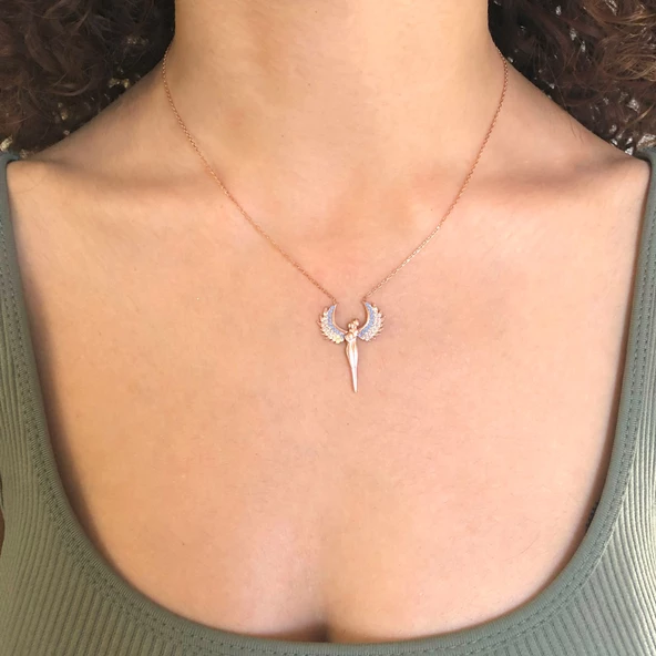 Melek Zirkon Taşlı Rose Gümüş Kolye GK-188 - Resim 2