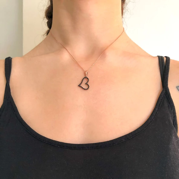 Kalpli Zirkon Taşlı Rose Gümüş Kolye GK-191 - Resim 2