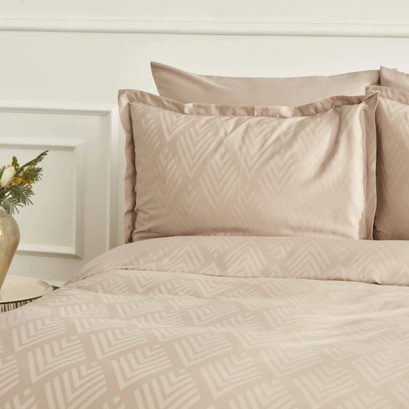 Karaca Home White Collection Lush Çift Kişilik Jakar Saten Nevresim Takımı Bej - 3
