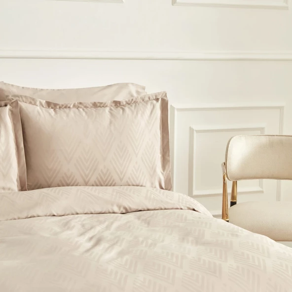 Karaca Home White Collection Lush Çift Kişilik Jakar Saten Nevresim Takımı Bej - 5