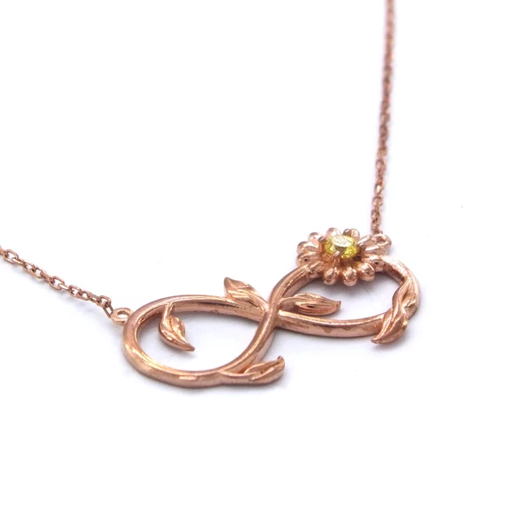 Sonsuzluk İşareti Motifli Zirkon Taşlı Rose Gümüş Kolye GK-193 - Resim 2