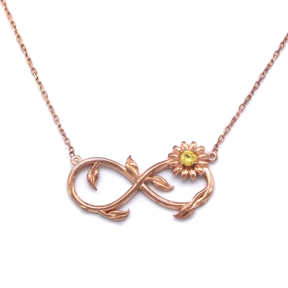 Sonsuzluk İşareti Motifli Zirkon Taşlı Rose Gümüş Kolye GK-193 ürün görseli