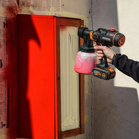 WORX WX020 20Volt 4.0Ah. Li-ion Tek Akülü Kömürsüz Devir Ayarlı Boya Tabancası + 4 Parça Yedek Nozul/Meme - 7