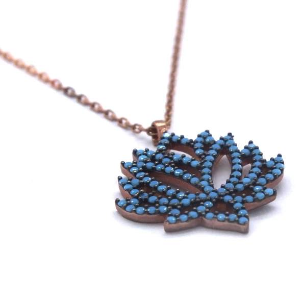 Mavi Taşlı Lotus Çiçeği Rose Gümüş Kolye GK-197 - Resim 4