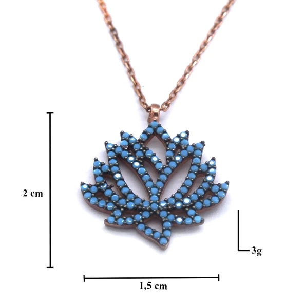 Mavi Taşlı Lotus Çiçeği Rose Gümüş Kolye GK-197 - Resim 3