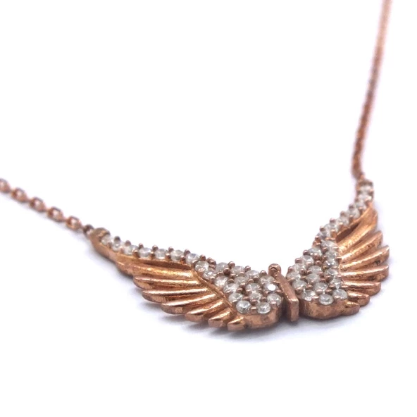 Melek Kanatlı Zirkon Taşlı Rose Gümüş Kolye GK-203 - 4