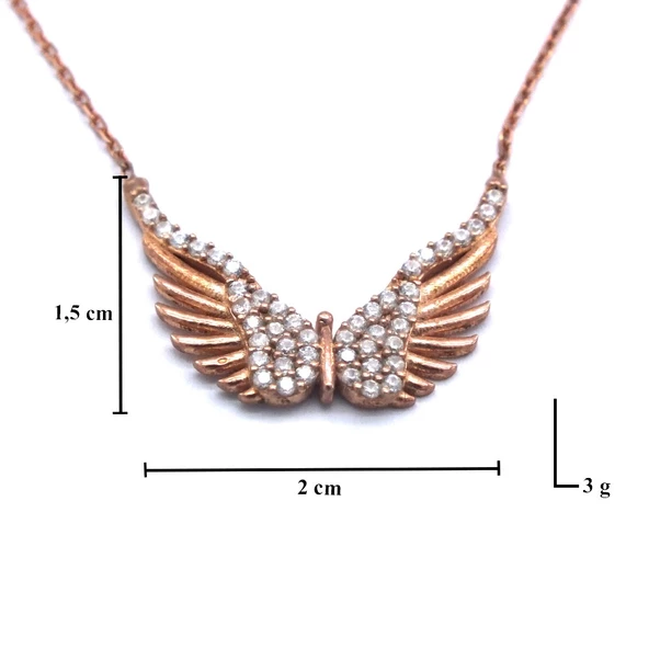 Melek Kanatlı Zirkon Taşlı Rose Gümüş Kolye GK-203 - 3