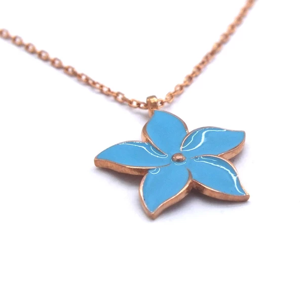 Mavi Çiçek Rose Gümüş Kolye GK-210 - Resim 4