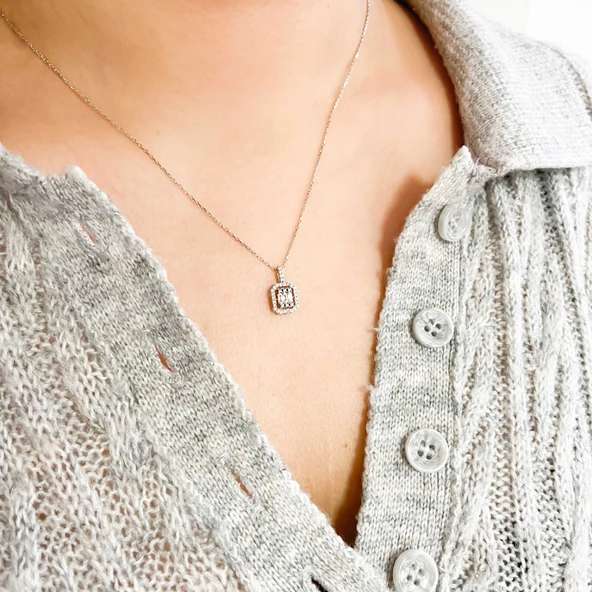 Baget Zirkon Taşlı Gümüş Kadın Kolye GK-140 - 2