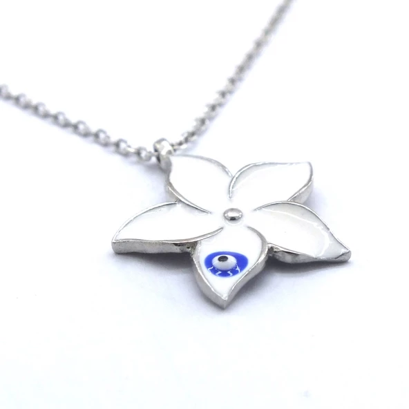 Nazar Boncuklu Çiçek Gümüş Kolye GK-211 - Resim 3