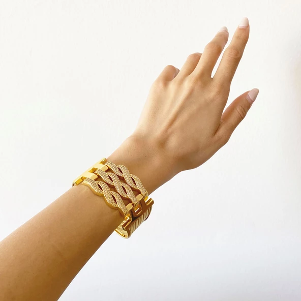 Kaburga Bilezik 22 Ayar Altın Kaplama Kelepçe KB-113 - Resim 4