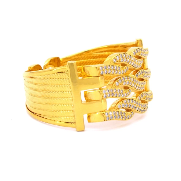 Kaburga Bilezik 22 Ayar Altın Kaplama Kelepçe KB-113 - Resim 5