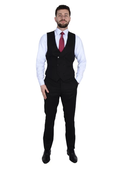 Cengiz İnler Kruvaze Yelekli Slimfit Düz Erkek Takım Elbise - 3