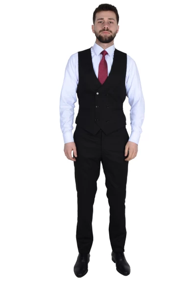 Cengiz İnler Kruvaze Yelekli Slimfit Düz Erkek Takım Elbise - 2