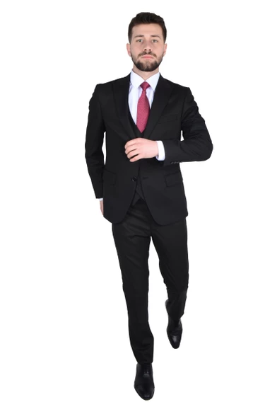Cengiz İnler Kruvaze Yelekli Slimfit Düz Erkek Takım Elbise - 7