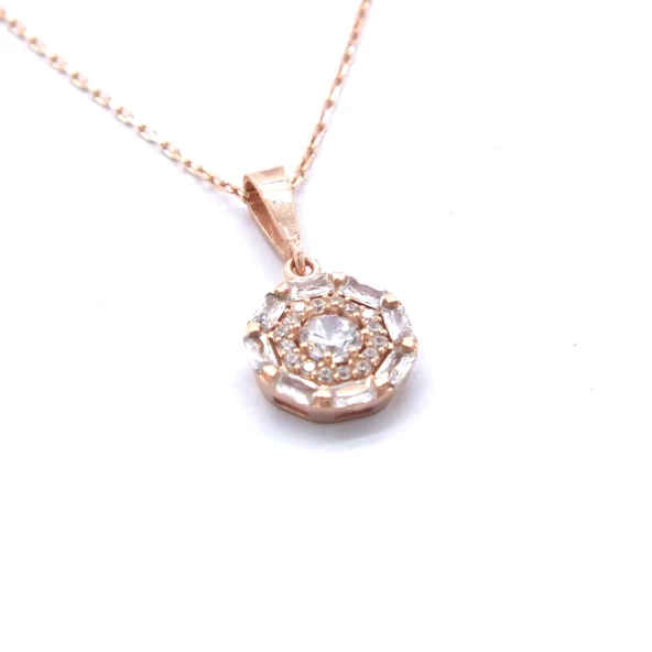 Baget Zirkon Taşlı Rose Gümüş Kolye GK-148 - Resim 3