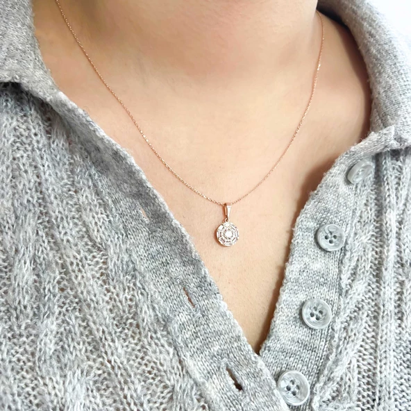 Baget Zirkon Taşlı Rose Gümüş Kolye GK-148 - Resim 2