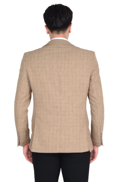 Cengiz İnler Mono Yaka Çift Düğme Ekose Slim Fit Erkek Ceket - 7