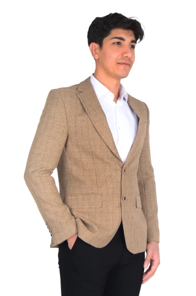 Cengiz İnler Mono Yaka Çift Düğme Ekose Slim Fit Erkek Ceket - 4