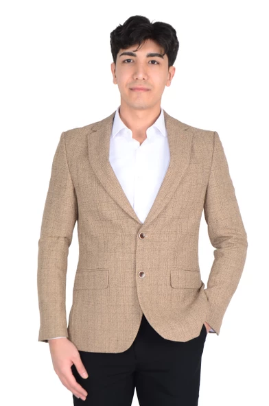 Cengiz İnler Mono Yaka Çift Düğme Ekose Slim Fit Erkek Ceket - 10