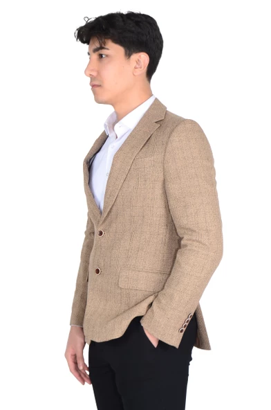 Cengiz İnler Mono Yaka Çift Düğme Ekose Slim Fit Erkek Ceket - 12