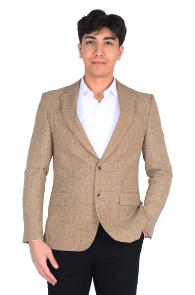 Cengiz İnler Mono Yaka Çift Düğme Ekose Slim Fit Erkek Ceket - 6