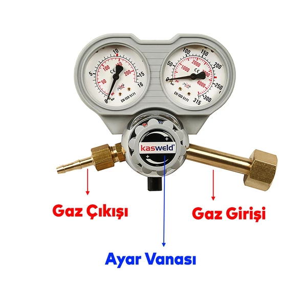 Kasweld 2104 Serisi Karbondioksit CO2 Gaz Basınç Düşürücü Çift Manometreli Tüp Regülatör Kaliteli - 2