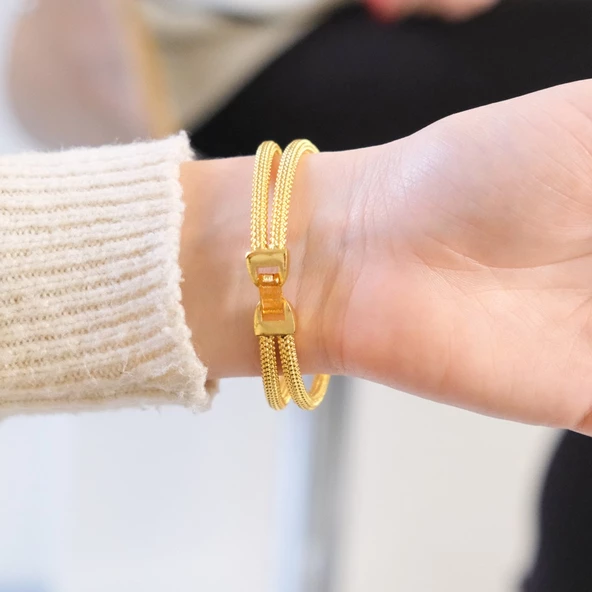 Kaburga Bilezik 22 Ayar Altın Kaplama Dorika Toplu Kelepçe BLZ-542 - 6