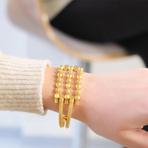 Kaburga Bilezik 22 Ayar Altın Kaplama Dorika Toplu Kelepçe BLZ-542 - 4