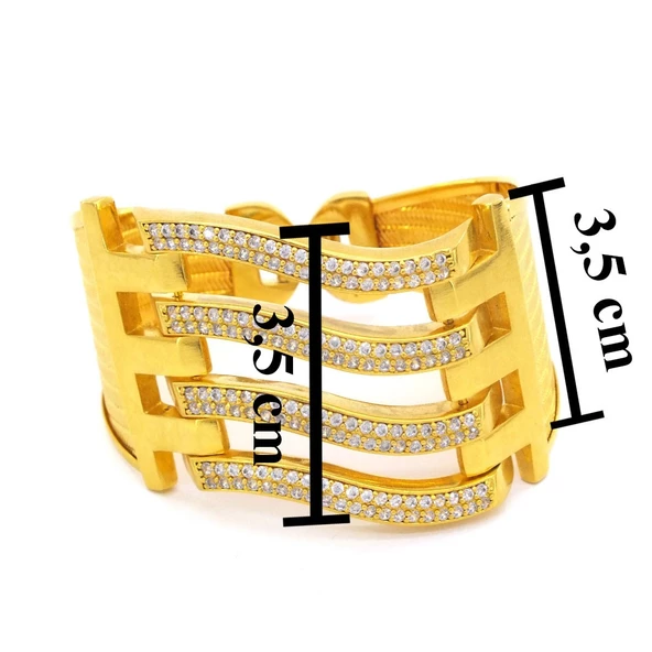 Kaburga Bilezik 22 Ayar Altın Kaplama 4 Sıra Kelepçe KB-124 - Resim 4