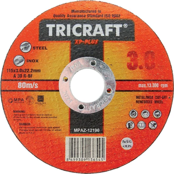 TRICRAFT 3307 115*3.0 *22 MM METAL KESİCİ TAŞ 10 LU