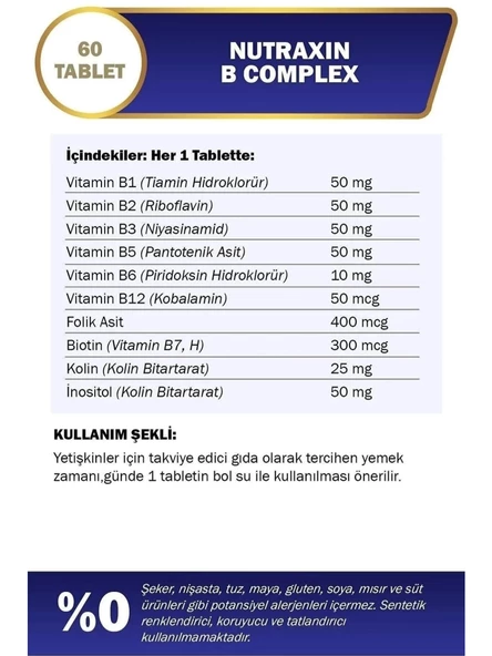Nutraxin B Complex Vitamin 60 Kapsül - 2