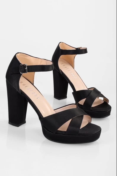 SOLMAZ GİSELLE SİYAH SATEN PLATFORM AYAKKABI - Resim 3