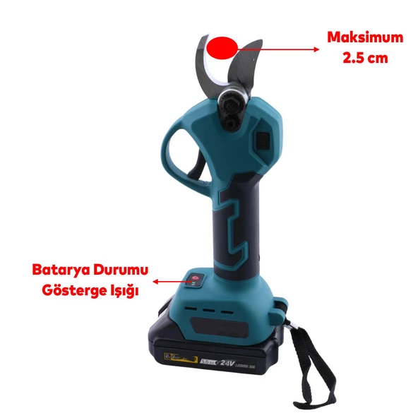 Elektrikli Şarjlı Çift Akülü Budama Makası Dal Kesme 5.0 AH 24 V Kömürsüz Bağ Üzüm Çubuk Budama - 3