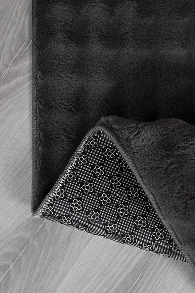 Dekoratif Bubble Uzun Tüylü Yumuşak Puffy Peluş Kaymaz Yıkanabilir Salon Koridor Halı Yolluk Antrasit - 4