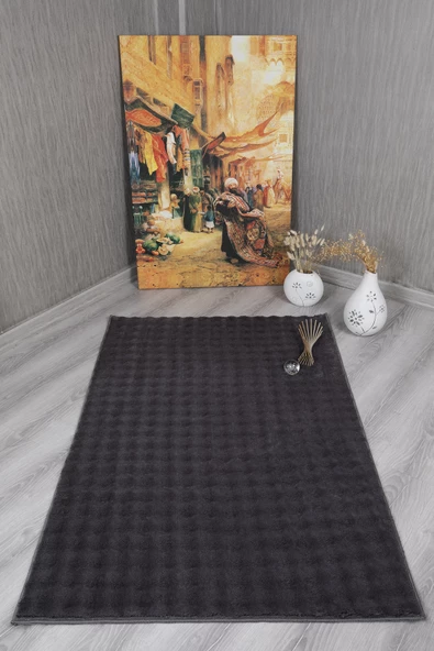 Dekoratif Bubble Uzun Tüylü Yumuşak Puffy Peluş Kaymaz Yıkanabilir Salon Koridor Halı Yolluk Antrasit - 2