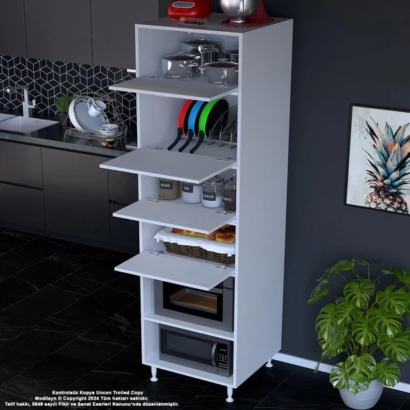 Modilayn SİLVA 59,6 x 226,4 x 56 cm 4 Kapaklı Ankastre Fırın Ve Mutfak dolabı - 3