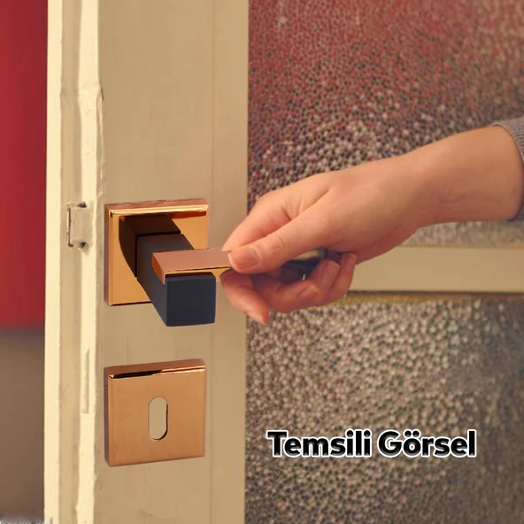 Lüx Rose Mat Siyah Oda Kapı Kolu Rozetli Sürgülü ve Çelik Kapı Sağa Sola Uygun İç Kapı Kol Kulbu - Resim 3