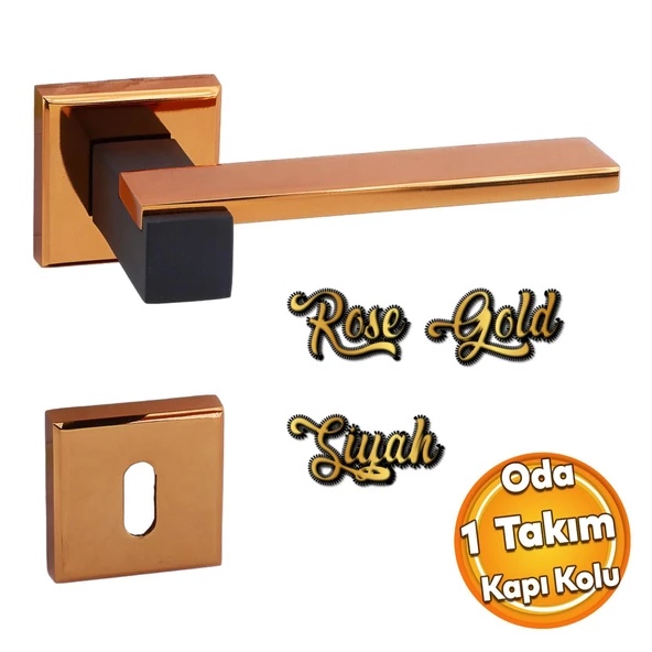 Lüx Rose Mat Siyah Oda Kapı Kolu Rozetli Sürgülü ve Çelik Kapı Sağa Sola Uygun İç Kapı Kol Kulbu