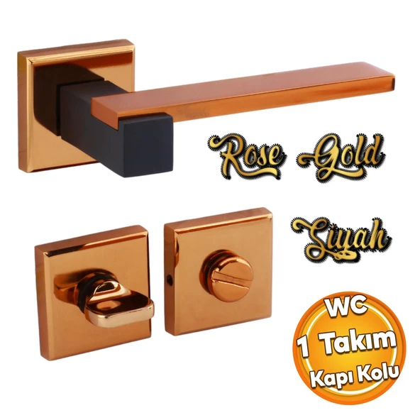 Lüx Rose Siyah Wc Banyo Kapı Kolu Rozetli Sürgülü ve Çelik Kapı Sağa Sola Uygun Tuvalet Kilit