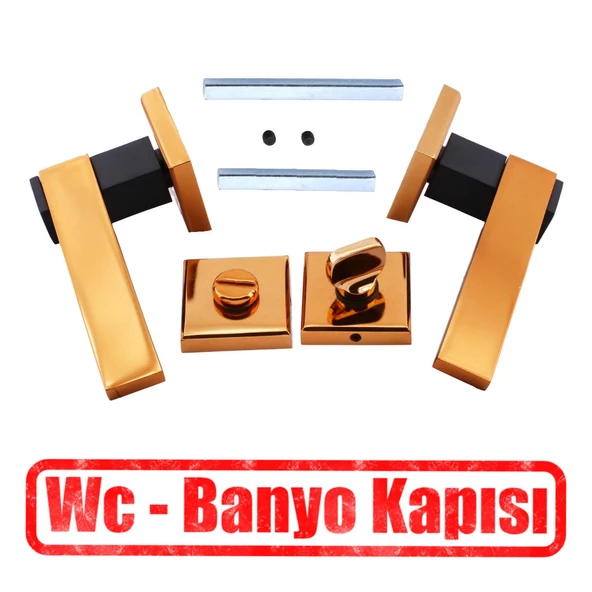 Lüx Rose Siyah Wc Banyo Kapı Kolu Rozetli Sürgülü ve Çelik Kapı Sağa Sola Uygun Tuvalet Kilit - 4