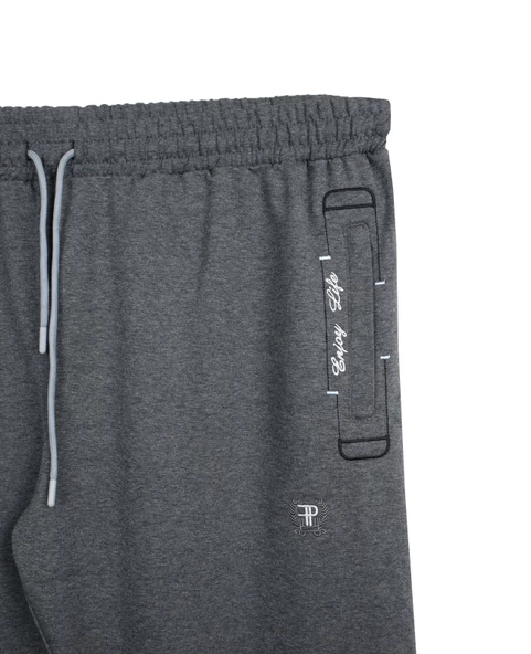 Erkek Büyük Beden 115-154 Kilo Arası İçin Uygun Nakışlı Penye Kapri Antrasit - 4