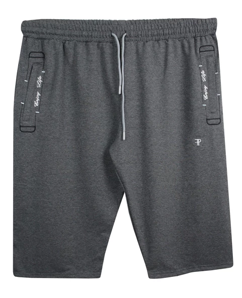 Erkek Büyük Beden 115-154 Kilo Arası İçin Uygun Nakışlı Penye Kapri Antrasit